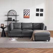 Canapé-lit d'angle moderne trois places avec repose-pieds, coussins lombaires réglables et accoudoirs rembourrés, 220x157x81 cm, Gris