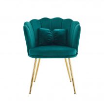 Chaise de cuisine velours moderne, Chaise pour cuisine avec Dossier en Pétale et Pieds Métalliques Dorés, Coussin Papillon, 63x58x77 cm, Vert