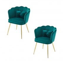 2 Chaises de Bureau, Fauteuil relax en Velours avec Dossier en Pétale, Pieds Métalliques Dorés et Coussins Papillon, 63x58x77 cm, Vert   Aosom France