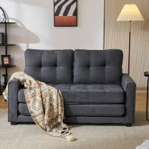 Canapé-Lit Convertible 2 Places Déhoussable au Design Moderne avec Coussins à Double Couche et Poches Latérales, 151x86x75 cm, Gris Foncé