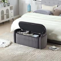 Tabouret de rangement moderne et épuré, tabouret en velours rayé, assise confortable, pour le salon, l'entrée, avec coffre de rangement, Gris foncé