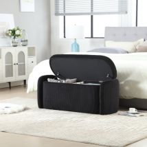 Tabouret de rangement moderne et épuré, tabouret en velours rayé, sensation d'assise confortable, adapté pour le salon, l'entrée, Noir