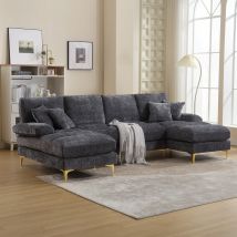 Modernes großes U-förmiges Chenille-Sofa mit Doppel-Liegesitzen, für Wohnzimmer, Wohnung, Villa, Grau
