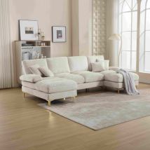 Grand Canapé d'Angle en Chenille Moderne en Forme de U Déhoussable, Pieds en Métal, Beige