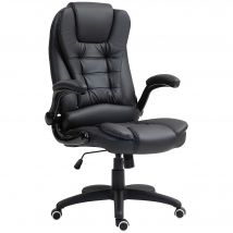 HOMCOM Bürostuhl, Ergonomisch Chefsessel mit Wippfunktion, Hochklappbare Armlehne, Höhenverstellbar Schreibtischstuhl mit Drehfunktion für Home-Office, Kunstleder, Schwarz   Aosom