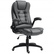 HOMCOM Bürostuhl, Ergonomisch Chefsessel mit Wippfunktion, Hochklappbare Armlehne, Höhenverstellbar Schreibtischstuhl mit Drehfunktion für Home-Office, Kunstleder, Dunkelgrau   Aosom