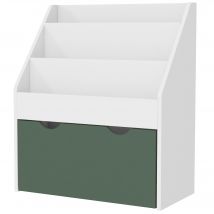 AIYAPLAY Bibliothèque pour enfants Multi-Rangement avec 3 niveaux d'étagères et un tiroir, 62,5L x 30l x 70H cm, vert