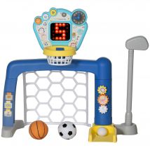 AIYAPLAY But de football pour enfants, centre multi-activités 3 en 1 avec panier de basket réglable tableau de score set de golf