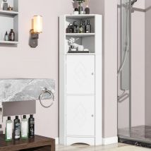 Armoire de salle de bain d'angle avec deux étagères, tablette réglable, 36,5×36,5×155 cm,Blanc