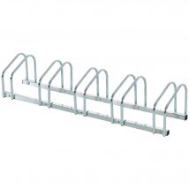 HOMCOM Fahrradständer für 5 Fahrräder, erweiterbar, für Reifen bis 55 mm, Boden- und Wandmontage, silber, 130x33x27 cm   Aosom.de