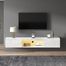 Hochglanz-Hängeschrank für 70-Zoll-TV, 30kg Tragfähigkeit, mit LED-Beleuchtung und Bluetooth-APP-Steuerung, 160×31×22cm, Weiß