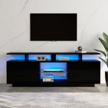 Moderner TV-Schrank mit 16-Farben-LED-Beleuchtung, Hochglanz-Türpaneel, Glasfach, 140×35×55 cm, Schwarz