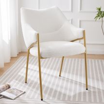Chaise de salle à manger, Chaise cuisine avec accoudoirs, tissu Sherpa, coussin de siège épaissi, dossier ergonomique, Beige   Aosom France