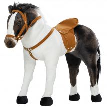 AIYAPLAY Reitpferd mit Soundfunktion, 48 cm Höhe Spielpferd zum Reiten mit Sattel und Zaumzeug, Stehpferd für Kinder 3-8 Jahre, Metall, Braun+Cremeweiß   Aosom