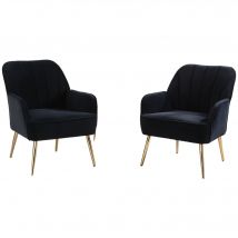 Ensemble de 2 fauteuils de loisirs en velours, Design ergonomique, Montage facile, Noir