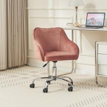 Chaise en velours réglable et pivotante pour bureau et maison, hauteur réglable, stable et facile à monter, Rose foncé