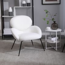 Teddy Chaise de Dressing avec Pieds en Métal, Tissu Doux, Accoudoir Caractéristique, Chaise de Loisirs Moderne pour Salon et Chambre, Blanc