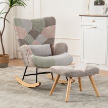 Fauteuil à bascule Chaise à bascule avec repose-pieds et coussin lombaire, cadre en bois d'hévéa, design ergonomique, 68x83x91 cm, Coloré