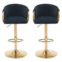 Tabouret de bar moderne pivotant et réglable en hauteur avec dossier et repose-pieds doré pour cuisine, bar et comptoir de restaurant, ensemble de 2,  Noir
