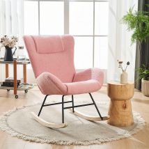 Fauteuil à bascule de loisirs avec dossier ergonomique et accoudoirs de soutien, en velours Teddy confortable, Rose