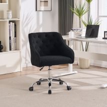 Fauteuil de relaxation en velours Teddy, chaise pivotante réglable à 360°, hauteur réglable, adaptée pour salon, chambre, bureaux, hôtels et restaurants, Noir
