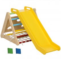 AIYAPLAY 4 in 1 Klettergerüst Set mit Rutsche, Kletterdreieck zum Rutschen und Klettern, Kletterspielzeug aus Holz, für Kinder 1,5-4 Jahre, Indoor, Mehrfarbig   Aosom