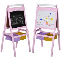 HOMCOM Tableau Enfant chevalet Enfant  Ardoise Double Face Tableau Blanc Tableau à Craie Rouleau Papier + paniers Rangement intégrés - MDF Rose