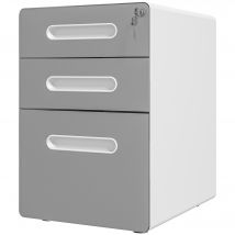 Vinsetto Rollcontainer, mobiler Aktenschrank mit 3 Schubladen, abschließbarer Büroschrank mit Hängeregistratur, Aufbewahrung, Stahl, 39 x 48 x 59 cm Hellgrau   Aosom