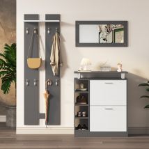 Wandgarderoben-Set mit Spiegel, 2 Wandpaneelen, Regalwand und Schuhschrank, Weiß