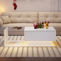 Couchtisch, Hochglanz mit nahtlos integriertes Glasplatte und LED-Beleuchtung, 1 Schublade, kratzfest, Einfache Montage, 100 x 50 x 32 cm, Weiß