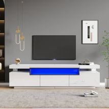 Élégant meuble TV en laqué brillant avec éclairage LED 16 couleurs,Blanc
