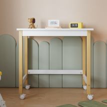 Bureau avec roulettes directionnelles, 80x43,5 cm, Blanc+naturel