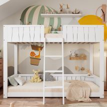 Lit superposé bois Lit simple pour enfants avec échelle à trois niveaux et barrière de sécurité, sans matelas, 90x200 cm, Blanc   Aosom France