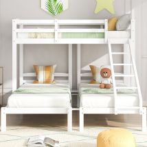 Lit superposé triple Lit simple avec échelle latérale pour enfants et adolescents, sans matelas, 90x200 cm, Blanc   Aosom France