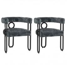 Ensemble de 2 chaises de salle à manger en chenille avec dossier rond, design moderne, Gris