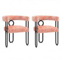 Ensemble de 2 chaises de salle à manger en chenille avec dossier rond, pour salle à manger, salon ou bureau, Rose