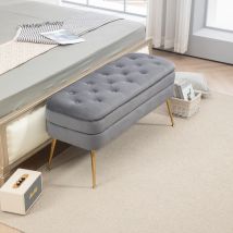 Banc de rangement en velours rembourré, grand espace de rangement, Gris foncé