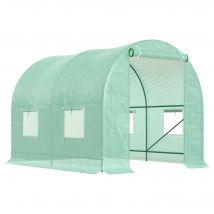 Outsunny Serre de Jardin Tunnel 5 m² 2,5L x 2l x 2H m Acier renforcé Ø 1,8 cm + PE Haute densité 140 g/m² fenêtres Porte déroulante Vert