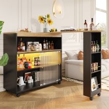 Table de bar extensible avec rangement, avec LED, Table haute cuisine bistrot îlot de cuisine, 138-204×39×105 cm, Noir   Aosom France