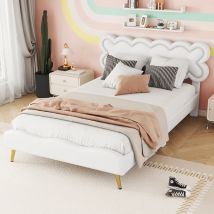 Lit rembourré 140×200 cm, matériau PU,sans matelas, Blanc