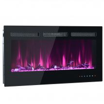 Wand- und Einbau-Elektrokamin, Kristall- und Holzset, Fernbedienung & Touchscreen, 106,5×46,5×12 cm, Schwarz