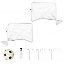 HOMCOM Set de 2 mini cages de foot but de football pour enfants ballon pompe cadre métal entranînement extérieur 78 x 46 x 56 cm blanc