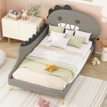 Lit pour enfant 90×200 cm, Forme de dinosaure cartoon,sans matelas, Gris
