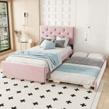 Einzelbett, Polsterbett 90x200, Rollbett Multifunktionales, mit Lattenrost und Rollcontainer, Einfache Montage, Platzsparendes Design, Rosa   Aosom.de