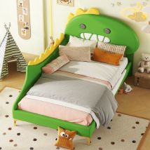 Lit pour enfant 90×200 cm, Forme de dinosaure cartoon, sans matelas, Vert   Aosom France