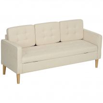 HOMCOM 3 Sitzer Sofa, Couch mit Stauraum, Holzbeine, Gepolsterter Polstersofa mit Samtoptik für Wohnzimmer, Schlafzimmer, 166,5 x 62 x 82 cm, Cremeweiß   Aosom