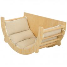 AIYAPLAY 3 en 1 Arche d'escalade fauteuil à bascule et table de jeu coussin, en bois naturel, pour enfants de 18 à 48 mois