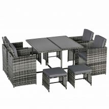 Outsunny Ensemble de sièges pour 8 personnes en polyrattan Ensemble de jardin Ensemble de sièges incl. coussins Gris
