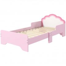 ZONEKIZ Kinderbett für 3-6 Jahre 143 x 74 x 55 cm Wolken-Design - Lattenrost inklusive, modernes Kinderzimmer, pink   Aosom