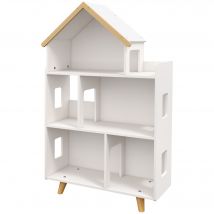 ZONEKIZ Kinderregal für Spielzeug und Bücher Hausform - 3 Ebenen mit Regalen - Massivholz - 65 x 25 x 108,5 cm - weiß und natur   Aosom